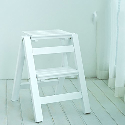 Silla escalera de madera maciza LUNEZY acabado blanco de 3 pasos 2