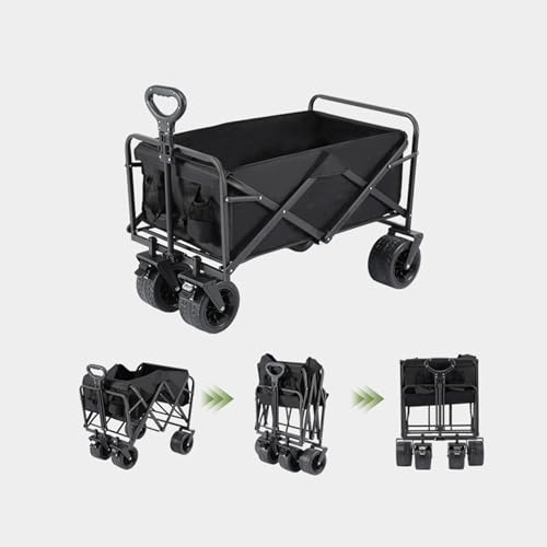 عربة التخييم القابلة للطي من AUTO FAMILY باللون الأسود، عربة التخييم القابلة للطي، عربة تسوق كبيرة محمولة، عربة تسوق وشالة أطفال للشاطئ والحديقة والتسوق (AF- أسود)