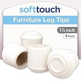 SoftTouch 4 Pack Non-Slip Round Rubber Leg Tip Protectors – 1-1/4' Inner Diameter for Chairs, Stools & Tables on Hardwood, Laminate, Tile & Vinyl - Reduce Noise & Prevent Scratches – White