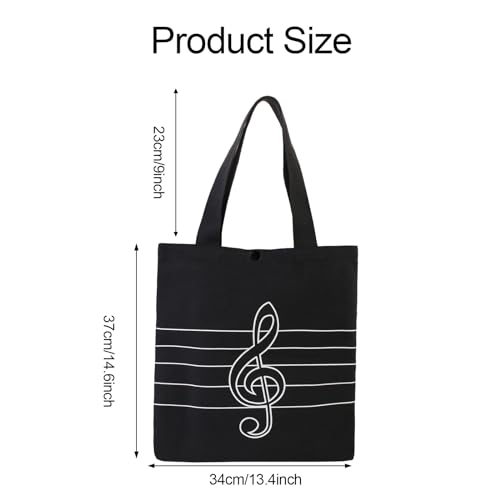 KingPoint Music High Note Treble Clef Pattern Canvas Handbag Shopper Grocery Bags Kids Students Reusable Tote Carrying Books Snacks Food Lunch Dinner Box(Black) - Image 2