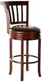 Howard Miller Ithaca Bar Stool 697-000 – Hampton Cherry Finish, Lightly Distressing, Swivel Seat, Brown Faux Leather Cushion, Antique Brass-Tone Footrest