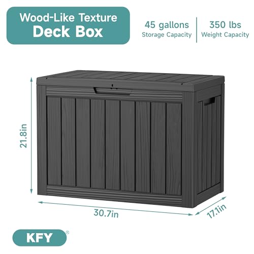 Image of 45 Gallon Waterproof Resin Deck Box, UV Resistant Outdoor Storage for Garden, Patio, Porch, Delivery, Striped Black