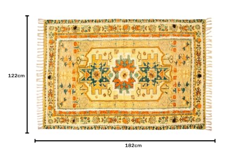 Image of Iryaa Homes Cotton Carpet With Hand Tufting And Hand Embroidery| Soft, Durable And Stylish Area Rug| Printed Rug for Living Room, Bedroom | Handmade with100% Cotton- Multi colour (4 Feet x 6 Feet)