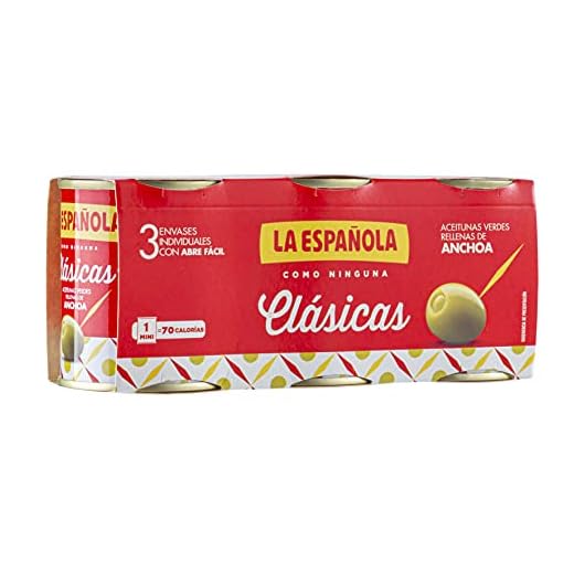 La Española - Pack de Aceitunas Rellenas de Anchoa I 8 Packs de 3 Unidades x 50 Gr I Relleno Sabor Anchoa