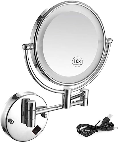 BRGINBM Espejo de tocador Iluminado montado en la Pared Espejo de Maquillaje de Aumento 1X / 10X de 8 Pulgadas Espejo de Aumento de baño