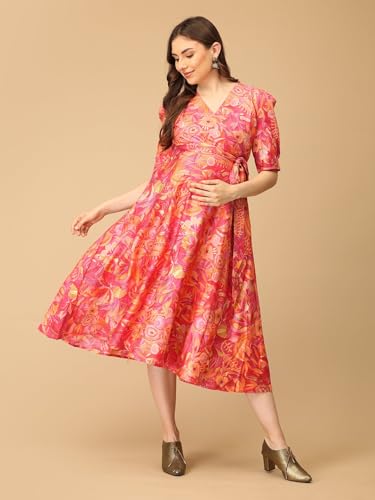 Image of The Mom Store Maternity and Nursing Wrap Dress for New Mom | Pre and Post Pregnancy Wear for Womens | Trendy Stylish Printed Friendly Dresses for Women | Comfortable