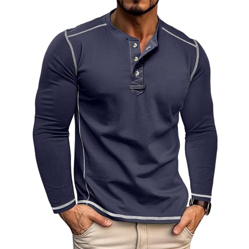 Mens Henley Shirt Long Sleeve Casual Button T-Shirts Fashion Cotton Soft Pullover Shirt
