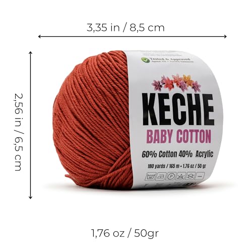 Image of Keche Baby Cotton, 60% Cotton 40% Acrylic Yarn, Soft Cotton Yarn for Crochet and Knitting, Amigurumi Yarn 1 Skein /Ball 1.76 Oz (50g) / 180 Yrds (165m) - Terracotta