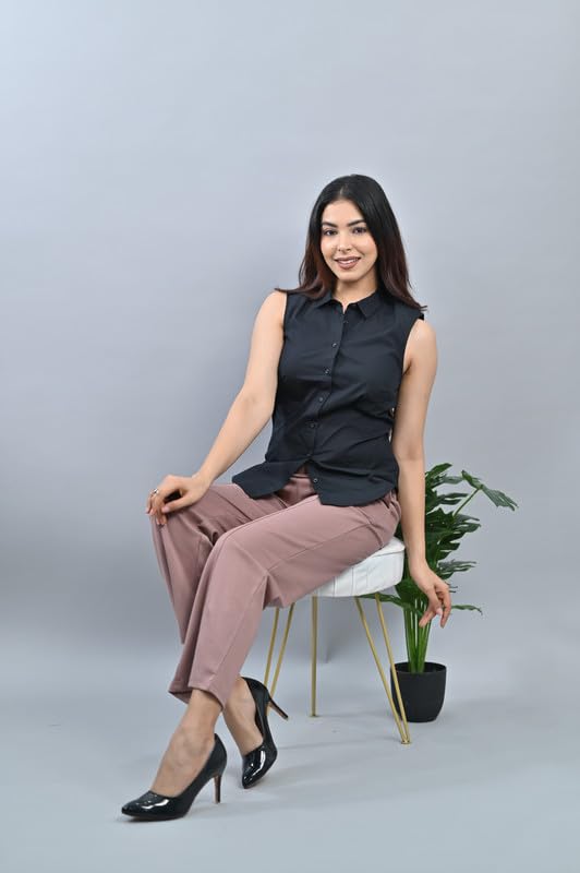 Image of Mlada Mid Waist Wide Leg Flared Pants Elastic Waist Band for Women Office Work Formal Wear Stretch Cotton Knit Flare Pants Utility Pockets Extra Flare Pants Trousers for Travel