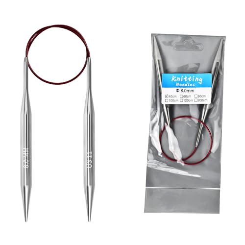 8.0mm Circular Knitting Needles - 16-inch/40cm US11 Ergonomic Stainless Steel Set with Tangle-Free Cable and Smooth Joints Ideal for Hats Socks and Sleeves