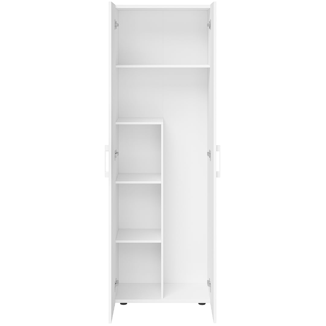 Bellamio Apol Besenschrank - Mehrzweckschrank in Weiß - Vorratsschrank mit Staubsaugerfach - Putzschrank aus Holz - Flurschrank mit Stauraum - Haushaltsschrank - Allzweckschrank 176x33x60 cm