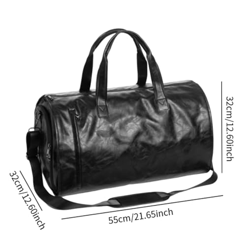 Garment Duffel Bag Strap Multifunction for Men Women Portable Handbag Business Travel Bag with Shoe Compartment, Gray Polyester(Black Pu Leather)2