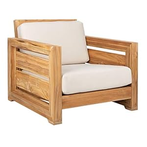 Safavieh couture patio guadeloupe natural brazilian teak and white outdoor club chair  urban country home decor