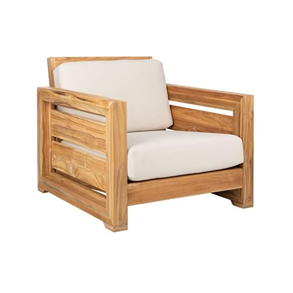 Safavieh couture patio guadeloupe natural brazilian teak and white outdoor club chair  urban country home decor