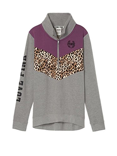 Victorias Secret Pink High/Low Half Zip Sweatshirt Gray Purple Leopard (Small)