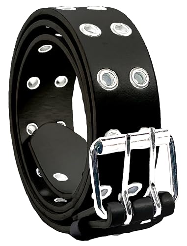 Belle Donne Women Belt Plus Size Double Grommet, Grunge, Emo, Goth Punk Style, studded Double Holes Black Belt X Large