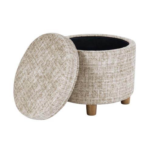 Image of HomePop 19 inch Round Storage Ottoman - Cream Textural Woven