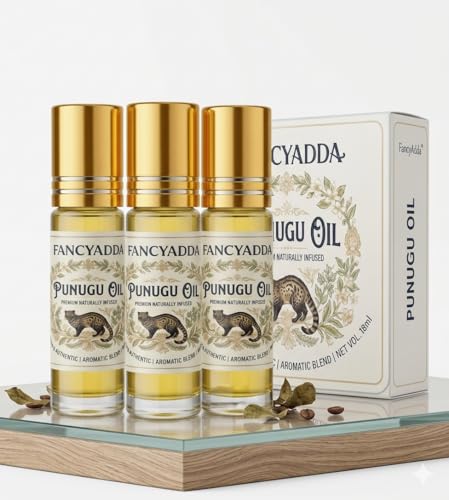 Image of Punugu Oil Roll On 18 ml - Sacred Temple Fragrance for Puja & Spiritual Rituals | Traditional Civet Oil Blend for Divine Aura, Meditation & Abhishekam (6ml x 3)