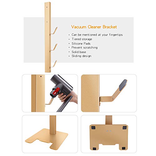 XIGOO Storage-Stand-Docking-Station-Holder Compatible with Dyson V11 V10 V8 V7 Cordless Vacuum Cleaners & Accessories, Stable Metal Organizer Rack, Brushed Gold