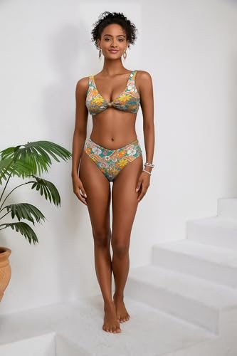 Image of geluboao Bikini Sets for Women Cheeky High Waisted Kont Front Adjustable Two Piece Swimsuit