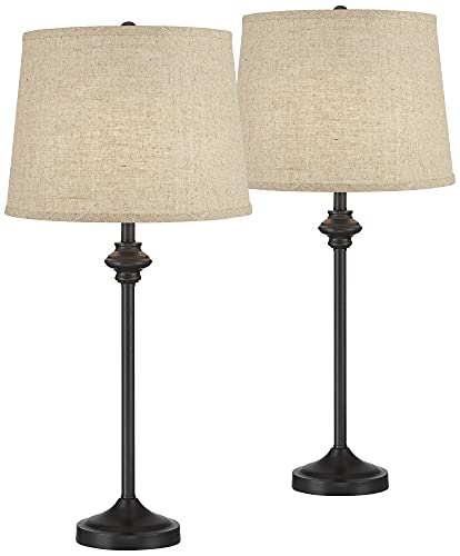 360 Lighting Lynn 26" Tall Skinny Buffet Modern Table Lamps Set of 2 Black Finish Metal Burlap Linen Shade Living Room Bedroom Bedside Nightstand House Office Home Reading Kitchen Entryway Console