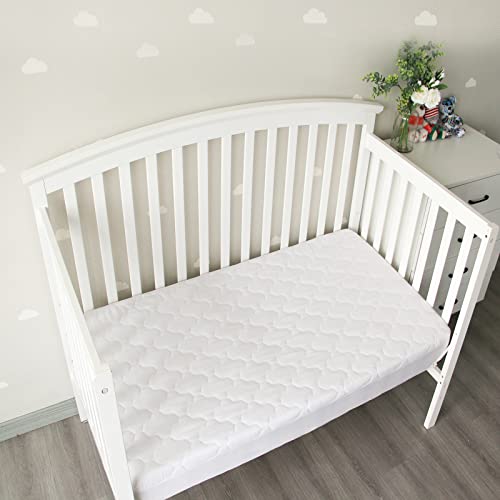 Image of Crib Mattress Protector Sheets Fitted Waterproof Mattress Pad Cover 2 Pack | 2 Pack Quilted Improved Thickness Machine Washable Noiseless 52 inch x 28 inch White & Gray for Crib Toddler Bed Mattress up to 9 inch