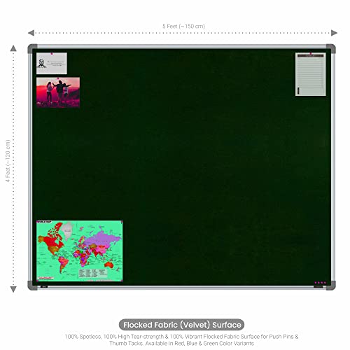 Image of Scholar Art Metis 4x5 Feet Fabric Pin-up Display Board for Office, Home & School | High Strength Velvet Cloth + High Density Soft Board for Pinning Photos, Sticky Notes & Reminders (Dark Green)