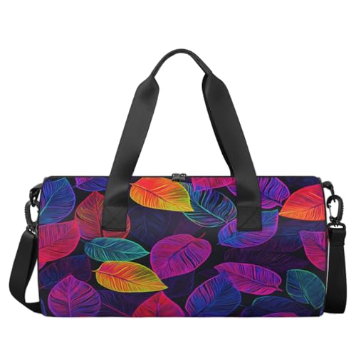 Purple-reddened Leaves Round Barrel Sports Fitness Bag, Travel Luggage Bag, Reusable Handbag, Suitable For Men and Women2