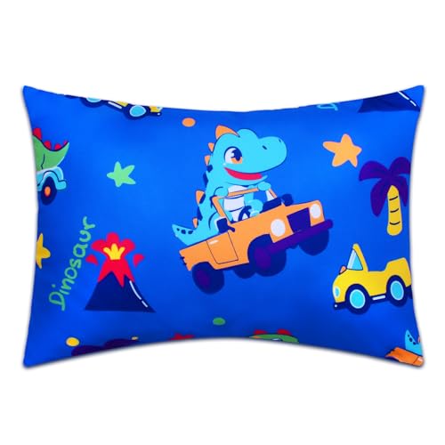 Image of Cloele Kids Toddler Pillowcase,Travel Pillowcase,Car Dinosaur,13x18in,Blue | Suitable for 12x16 or 13x18in,Envelope Travel Pillowcase,Baby Pillow Cover,1 Pack, Soft Children's Bedding,For Boys and Girls