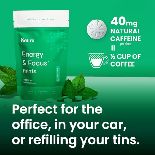 NeuroGum Energy & Focus Mints (Spearmint, 90 Pieces) | 40mg Natural Caffeine + L-Theanine + Vitamin B12 & B6 | Sugar Free Nootropic Cognitive Brain Performance Supplement - Image 3