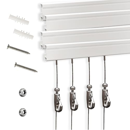 Sistema de riel para colgar cuadros - Innovador sistema de rieles para colgar cuadros que incluye 4 rieles de fotos de 24 pulgadas, 4 ganchos para rieles de cuadros de 2 m y accesorios de instalación