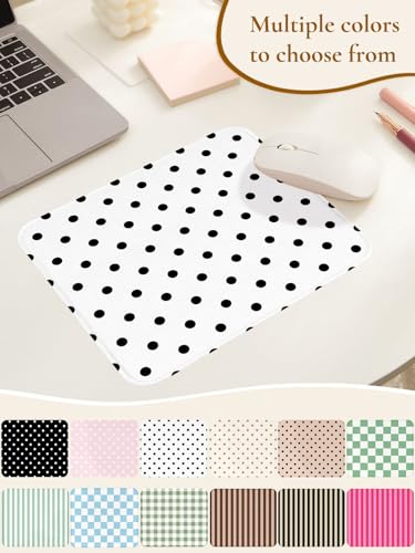 Image of Square Cute Dots Mouse Pad with Stitched Edge, Premium Waterproof Cloth Aesthetic Small Dot Mouse Mat, Non-Slip Rubber Base Funny Mousepad Desk Accessories,Dots White
