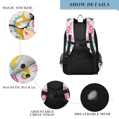Sac à dos coloré hippocampes pour ordinateur et école - 6
