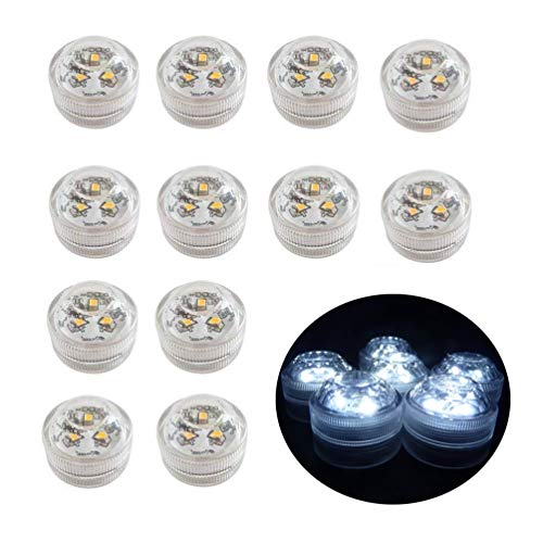 12pcs Lumière LED Submersible flamme LED Bougies Chauffe-Plat à piles Fête Submersible pour Aquarium, Base de Vase, Étang, Sol de Piscine, Salle de Bains,...
