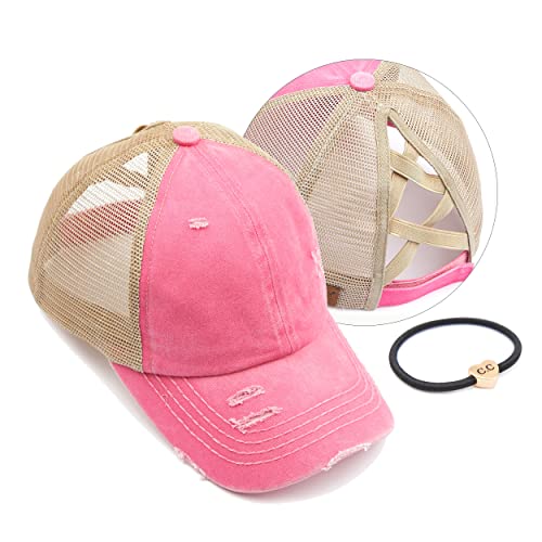 Image of C.C Exclusives Hatsandscarf Washed Distressed Cotton Denim Ponytail Hat Adjustable Baseball Cap (BT-13)