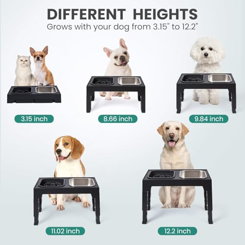 Niubya Elevated Dog Bowls, with Slow Feeder Bowl and Stainless Steel Dog Food Bowl, Raised Dog Bowls Adjusts to 5 Heights (3.15", 8.66", 9.84",11.02", 12.2") for Small Medium and Large Dogs - Image 6