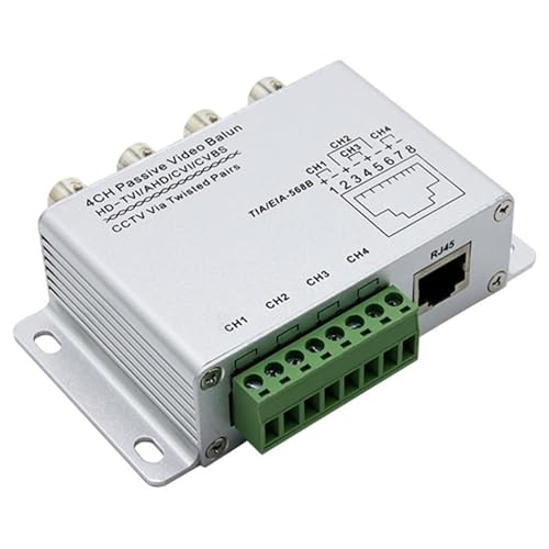 MISUVRSE UTP - Transceptor balun de vídeo pasivo de 4 canales BNC a RJ45 UTP para sistemas de cámaras de vigilancia CCTV, compatible con AHD CVI