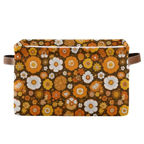 Image of Aslsiy Storage Basket Orange 60s 70s Style Nursery Bins Retro Floral Baby Box Canvas Clothes Shelf Basket Laundry Hamper Gift Baskets for Home Closet 1 Pcs