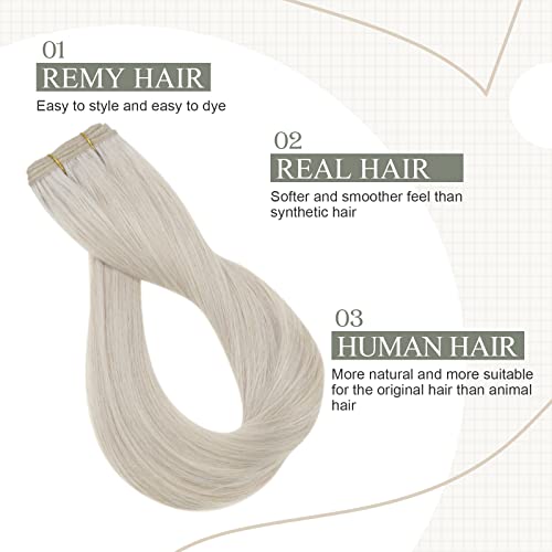 Fshine Real Human Hair Weft Extensions,18 Inch 100 g,Straight Invisible,Color 1000 White Blonde,Flexible for Any Hairstyle Reusable Hair,Bridal Style for Women - Image 2