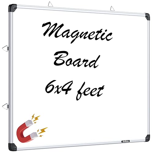 Image of Amazon Brand - Solimo Magnetic White Board with Aluminium Frame, 6 x 4 feet, Dry Erase Writing Board for Home, Office, School & Study Room, Wall Mount
