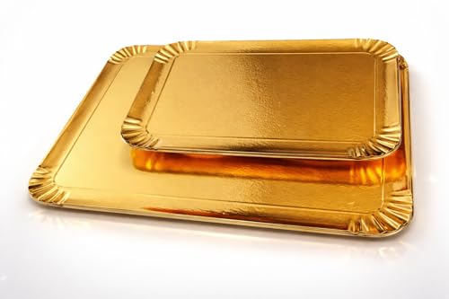LEPETITMITRON -25 Plateaux Traiteur Or 32X42- Contact Alimentaire, biodégradable, réutilisable.
