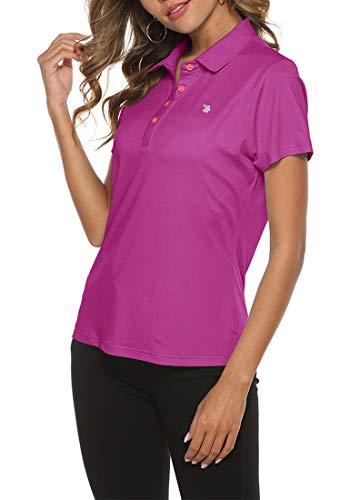 JINSHI Women’s Short Sleeve Polo Shirt Performance Golf Polo Shirt Active Top Tee Shirt(M,Rose Red) - Thumbnail 3