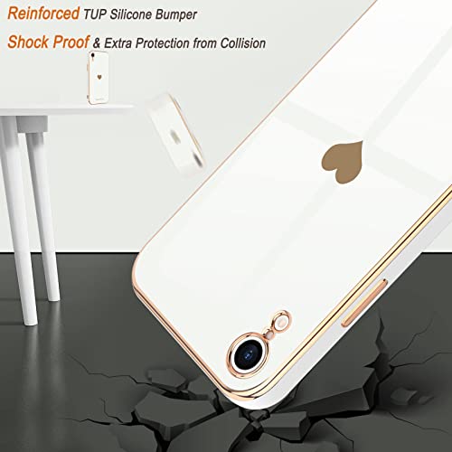 Teageo Compatible With Iphone Xr Case For Women Girl Cute Love-Heart Luxury Bling Plating Soft Back Cover Raised Full Camera Protection Bumper Silicone Shockproof Phone Case For Iphone Xr, White #TOP4