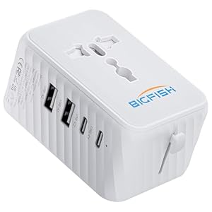 Bigfish Reiseadapter Weltweit, Universal Reisestecker mit 2 USB A und 2 USB C, Universal Adapter, Reisestecker Adapter Weltweit, Steckdosenadapter für USA, England, Japan, Thailand und Australien