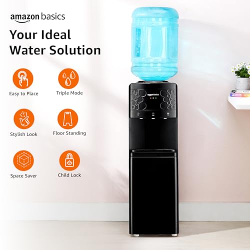 Image of amazon basics Hot and Cold Floor Standing Water Dispenser, Top Loading, 20Litre Full Black