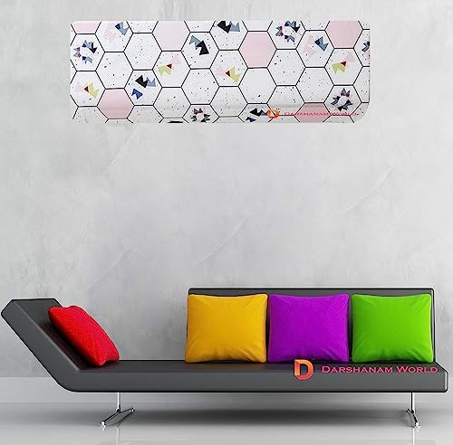 Image of DARSHANAM WORLD Beatiful Designer Ac Cover / / Cutest Printed Air Conditioning Dust Cover For Indoor & All Type AC Split Covers / / Colorfull Folding Designer Ac Cover (Pink & White Hexagon 1 Ton)