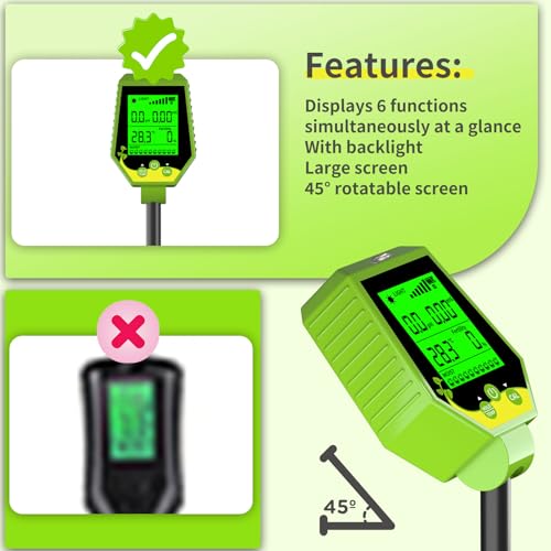 YIYEGO Soil Meter, 6-in-1 Digital Plant Soil Moisture Meter with Moisture, Fertility Light, PH, EC, Temp - Image 4