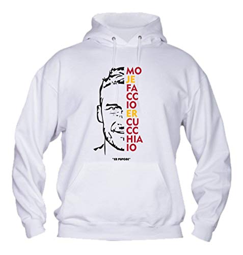  Felpa Uomo con Cappuccio Basic Top qualità Top vestibilità - ER PUPONE - Divertente Humor Made in Italy (Bianco, S)