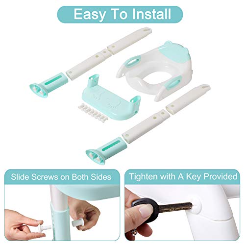 PandaEar Potty Training Seat Toilet with Step Stool Ladder, Kids Boys Girls Toddlers-Comfortable Safe, Anti-Slip Pads Ladder (Light Blue)