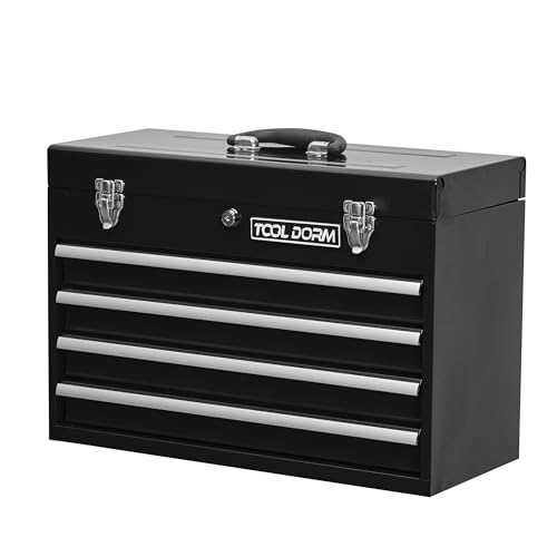 TOOL DORM Werkzeugkoffer mit 4 Schubladen, Werkzeugkiste Leer mit Tragegriff & Schnappverschlüssen, Werkzeugkasten Abschließbar, 51.6 x 22.4 x 35.6 cm,...